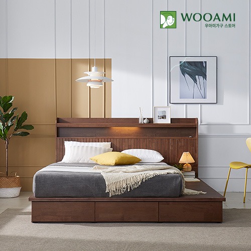 갤러리 고무나무 원목 2000 통깔판 침대 (월넛)