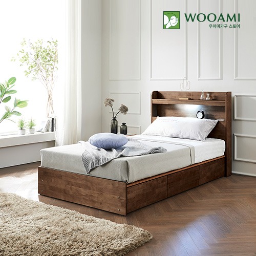 코코 고무나무 원목 수납형 슈퍼싱글 침대 (월넛)